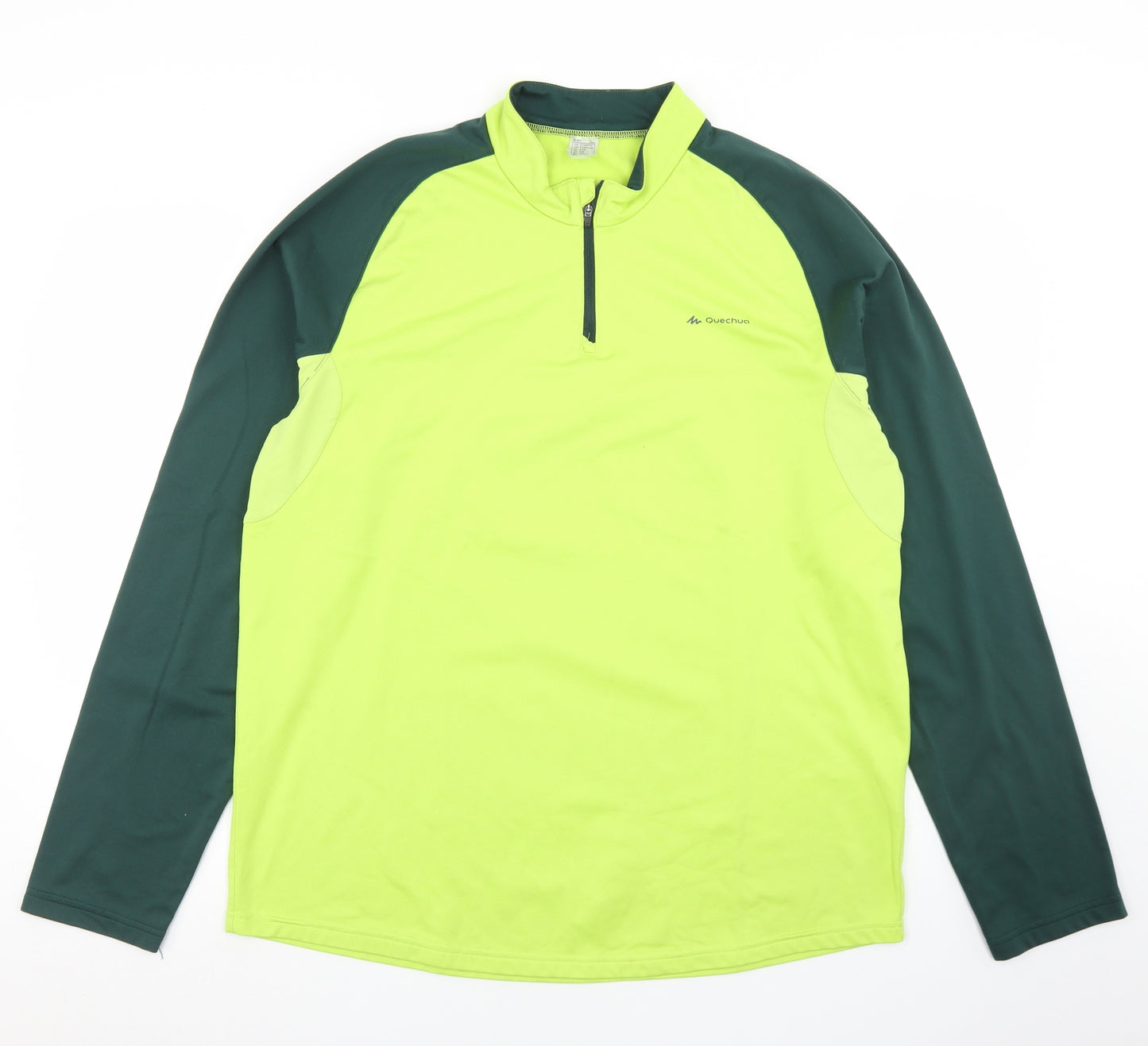 Quechua Mens Green Colourblock Polyester Pullover T-Shirt Size XL Mock Neck Zip
