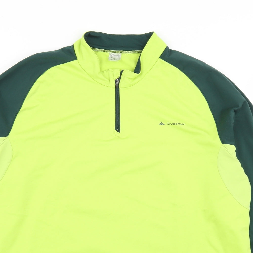 Quechua Mens Green Colourblock Polyester Pullover T-Shirt Size XL Mock Neck Zip