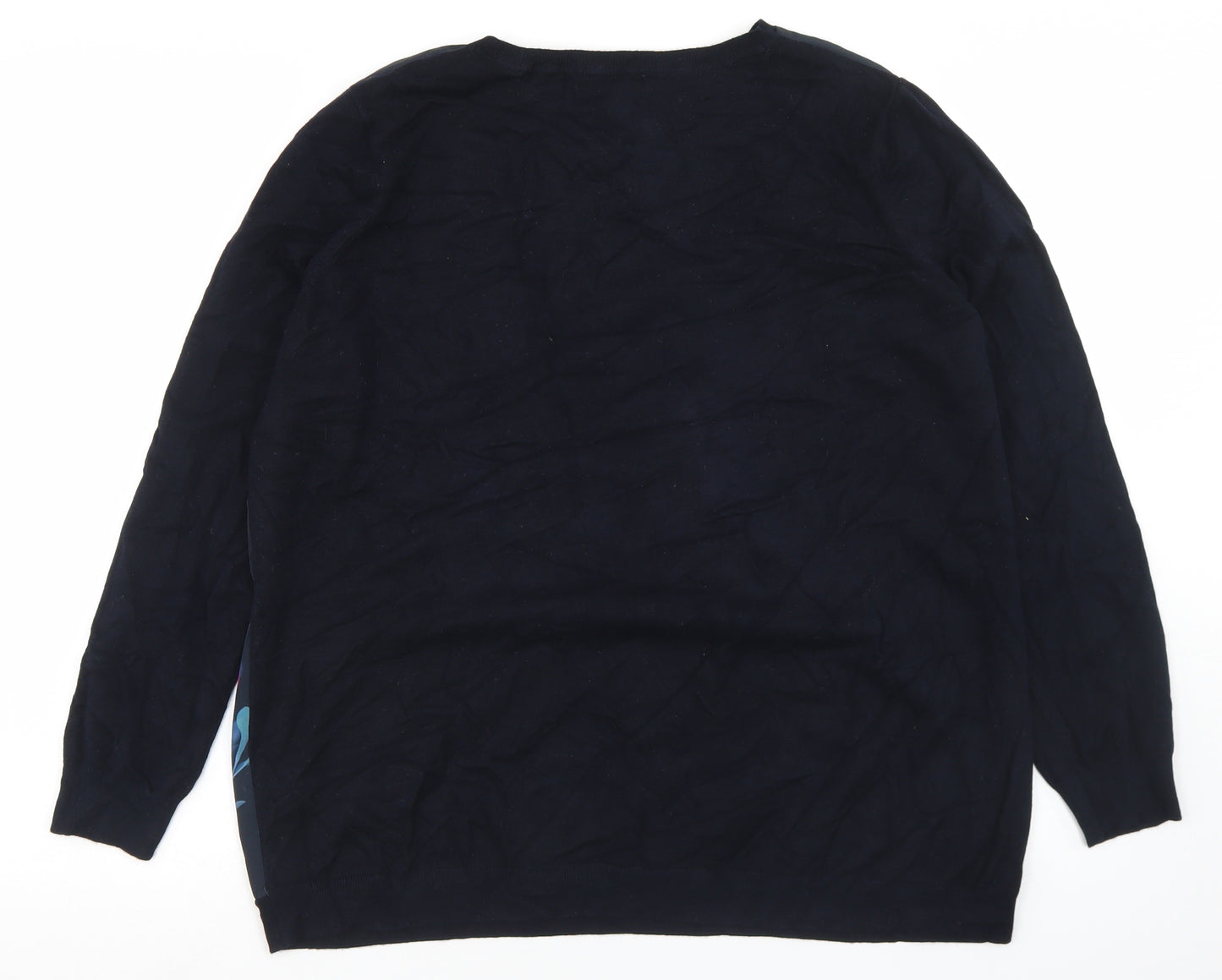 John Rocha Womens Blue Round Neck Floral Viscose Pullover Jumper Size 18