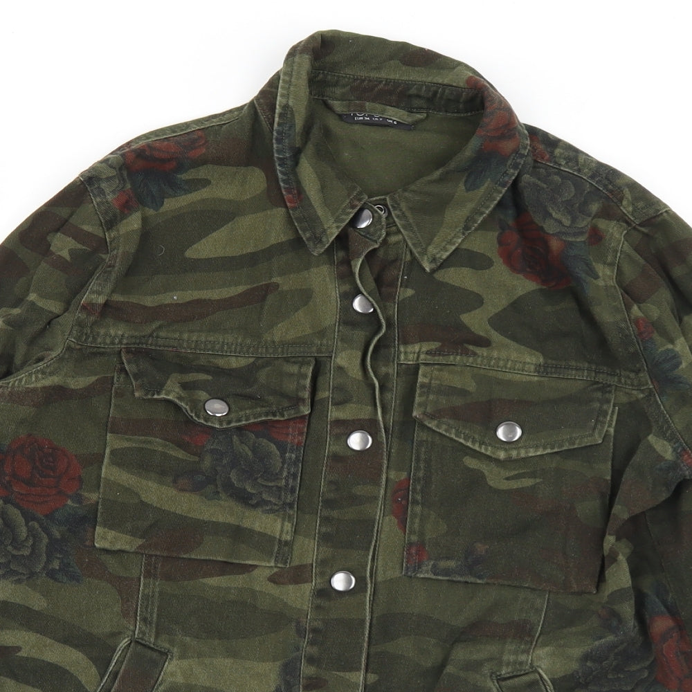 Topshop Womens Green Camouflage  Jacket  Size 6  Snap