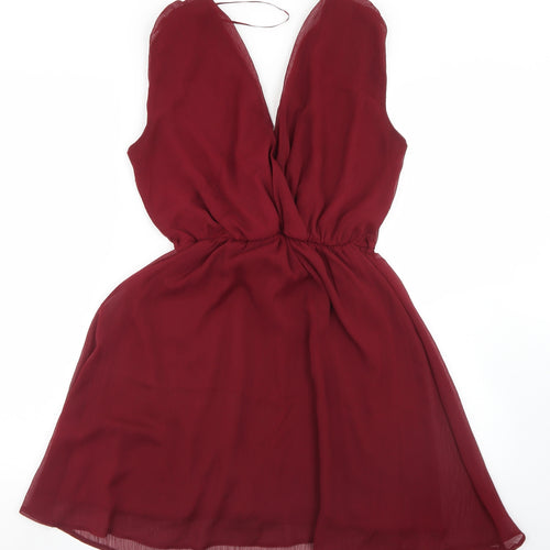 Dorothy Perkins Womens Red  Polyester Skater Dress  Size 10  V-Neck