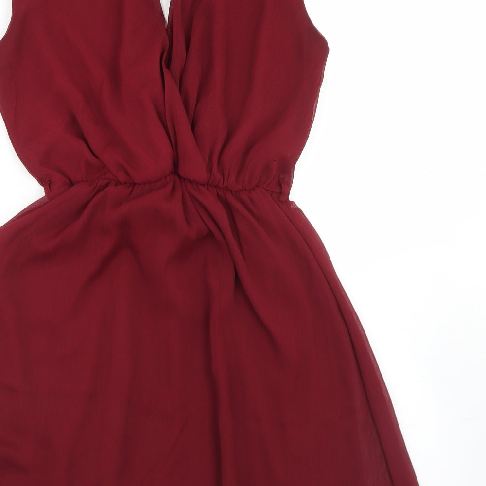 Dorothy Perkins Womens Red  Polyester Skater Dress  Size 10  V-Neck