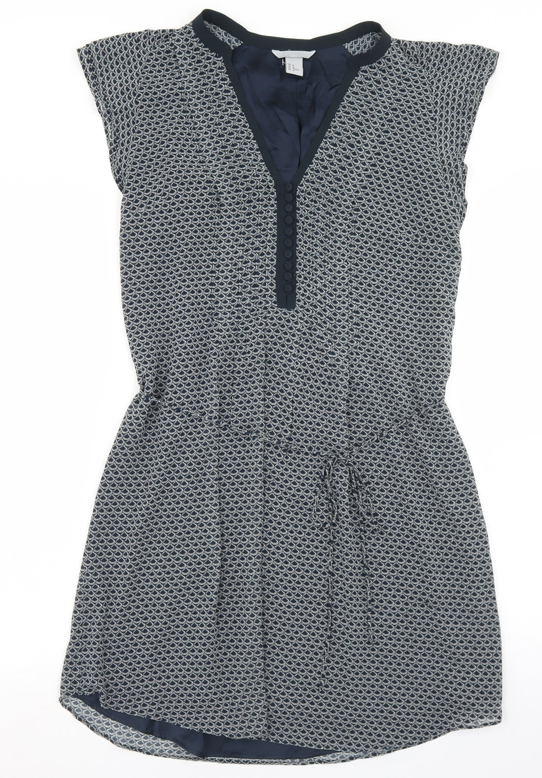 H&M Womens Blue Geometric Polyester Shift  Size 12  V-Neck