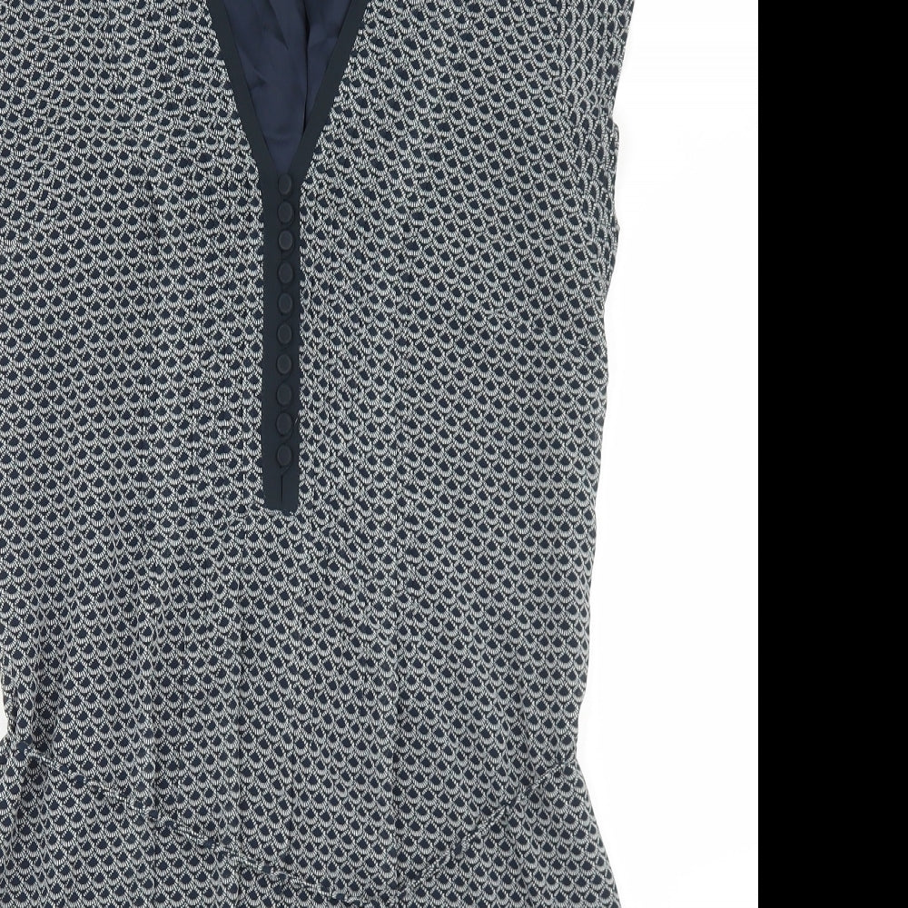 H&M Womens Blue Geometric Polyester Shift  Size 12  V-Neck