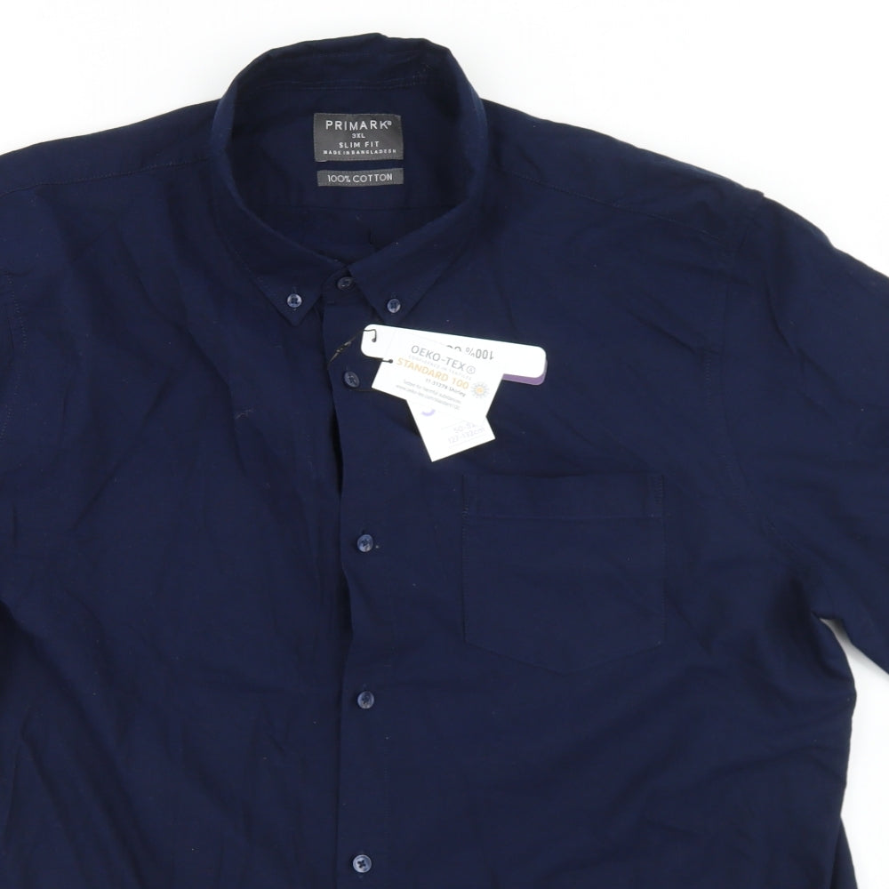 Primark Mens Blue  Cotton  Button-Up Size 3XL Collared Button