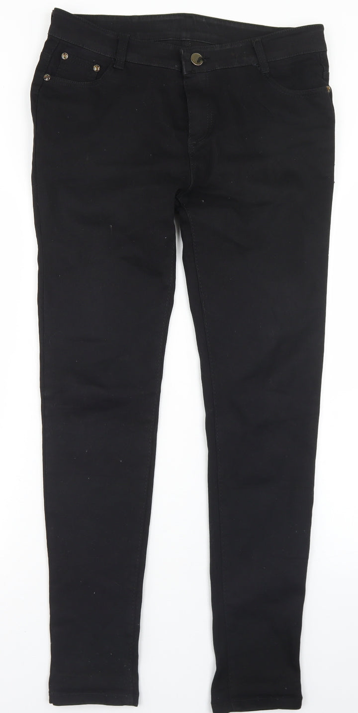 Preworn Womens Black  Cotton Skinny Jeans Size 32 in L30 in Regular Button