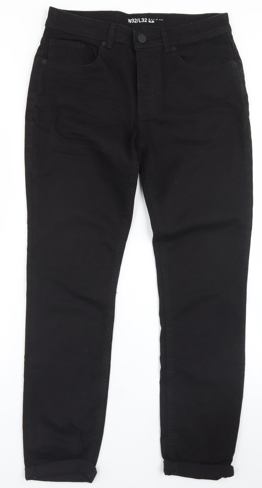 Denim Co Mens Black  Cotton Skinny Jeans Size 32 in L32 in Regular Button