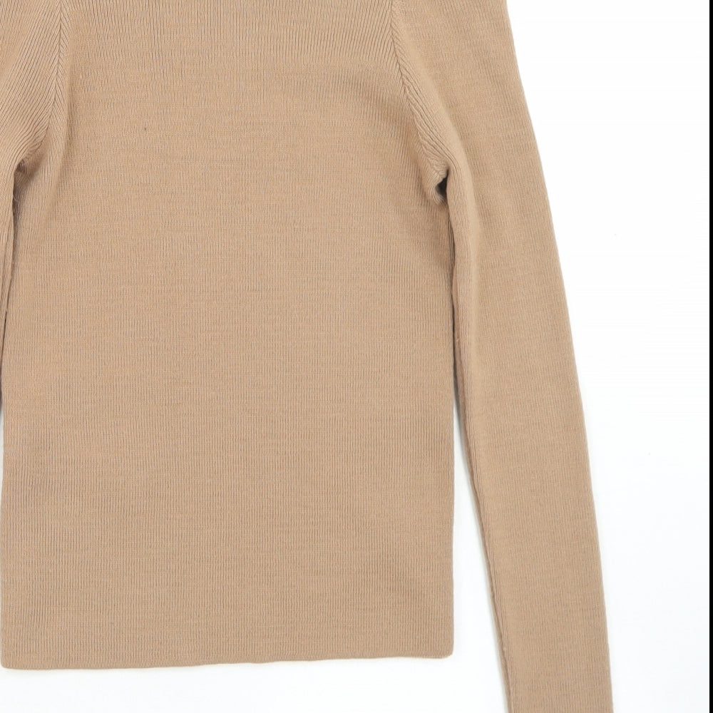 Primark Womens Beige Mock Neck  Acrylic Pullover Jumper Size 10   - Cropped, Cold Shoulder