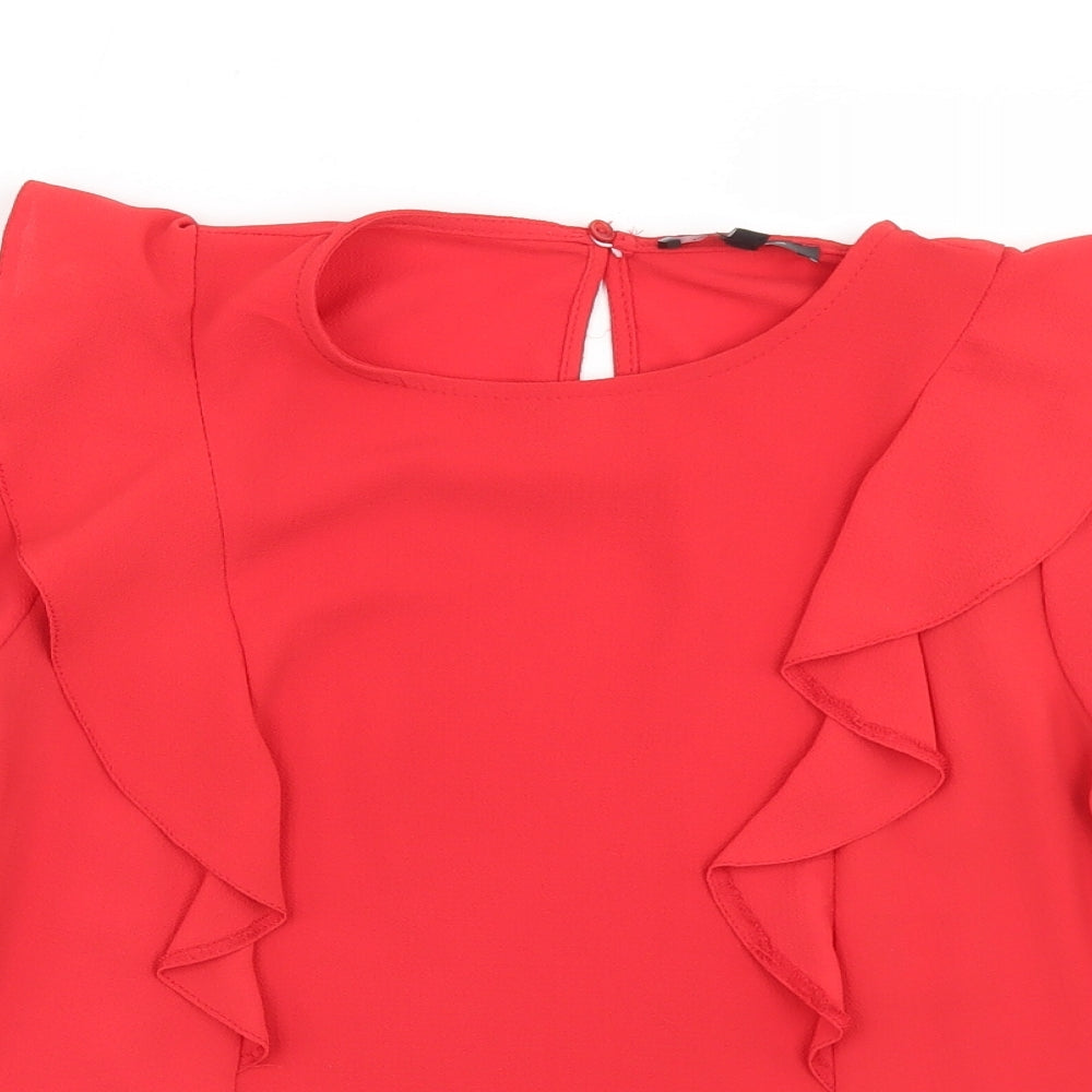 New Look Womens Red  Polyester Basic Blouse Size 8 Round Neck