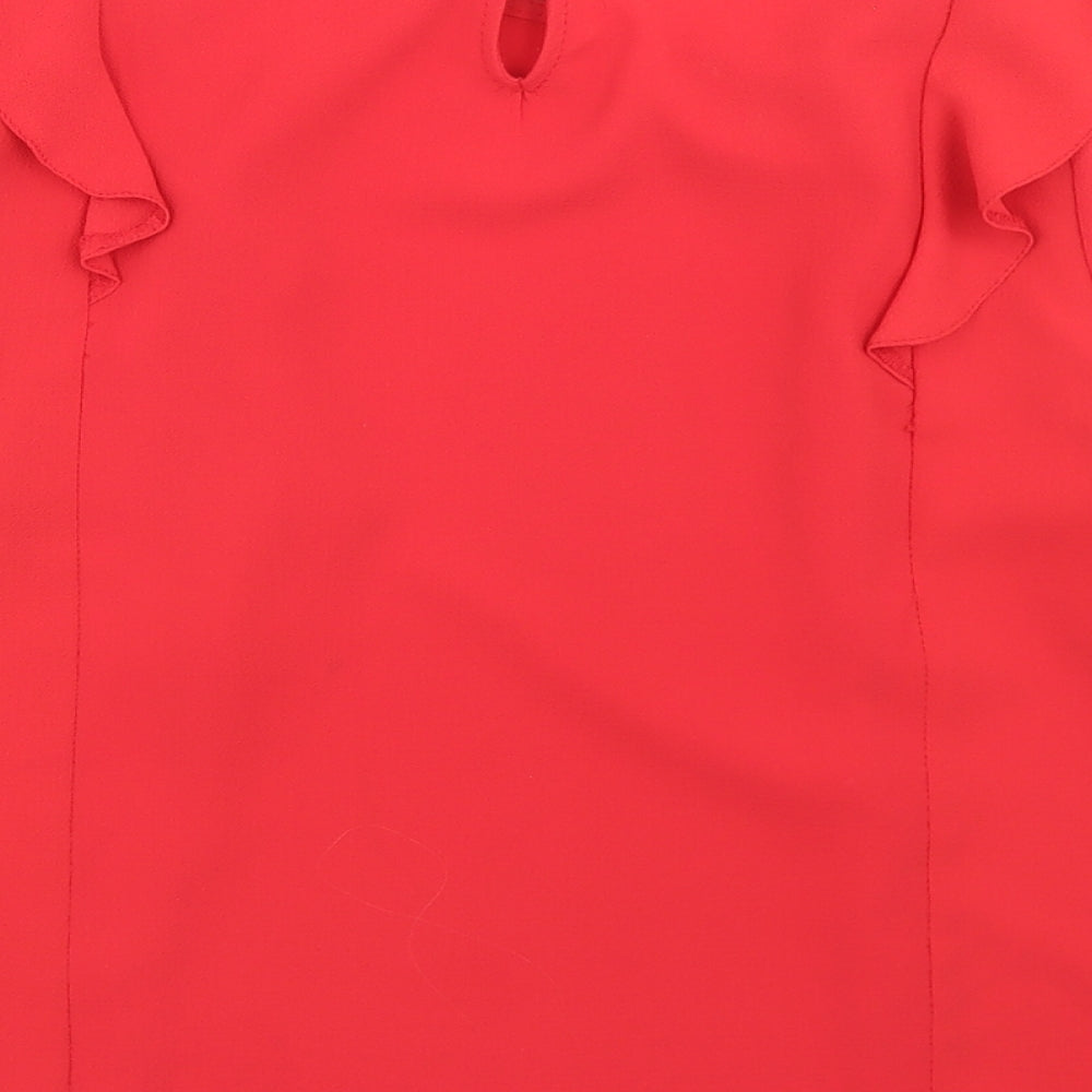 New Look Womens Red  Polyester Basic Blouse Size 8 Round Neck