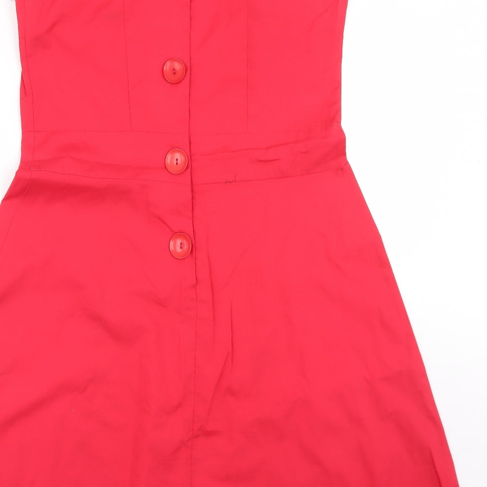 Evie Womens Red  Polyester Skater Dress  Size 16  Round Neck Button