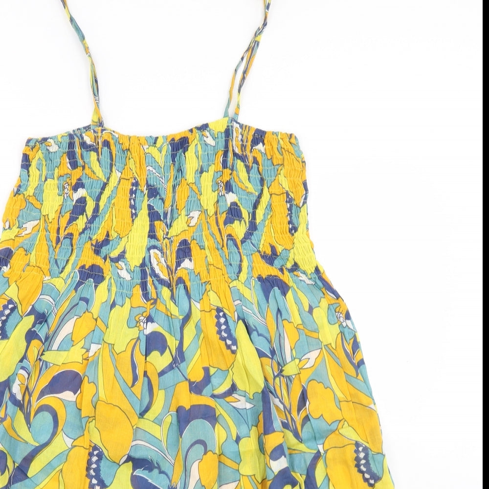 Atmosphere Womens Yellow Floral Cotton Trapeze & Swing  Size 14  Square Neck