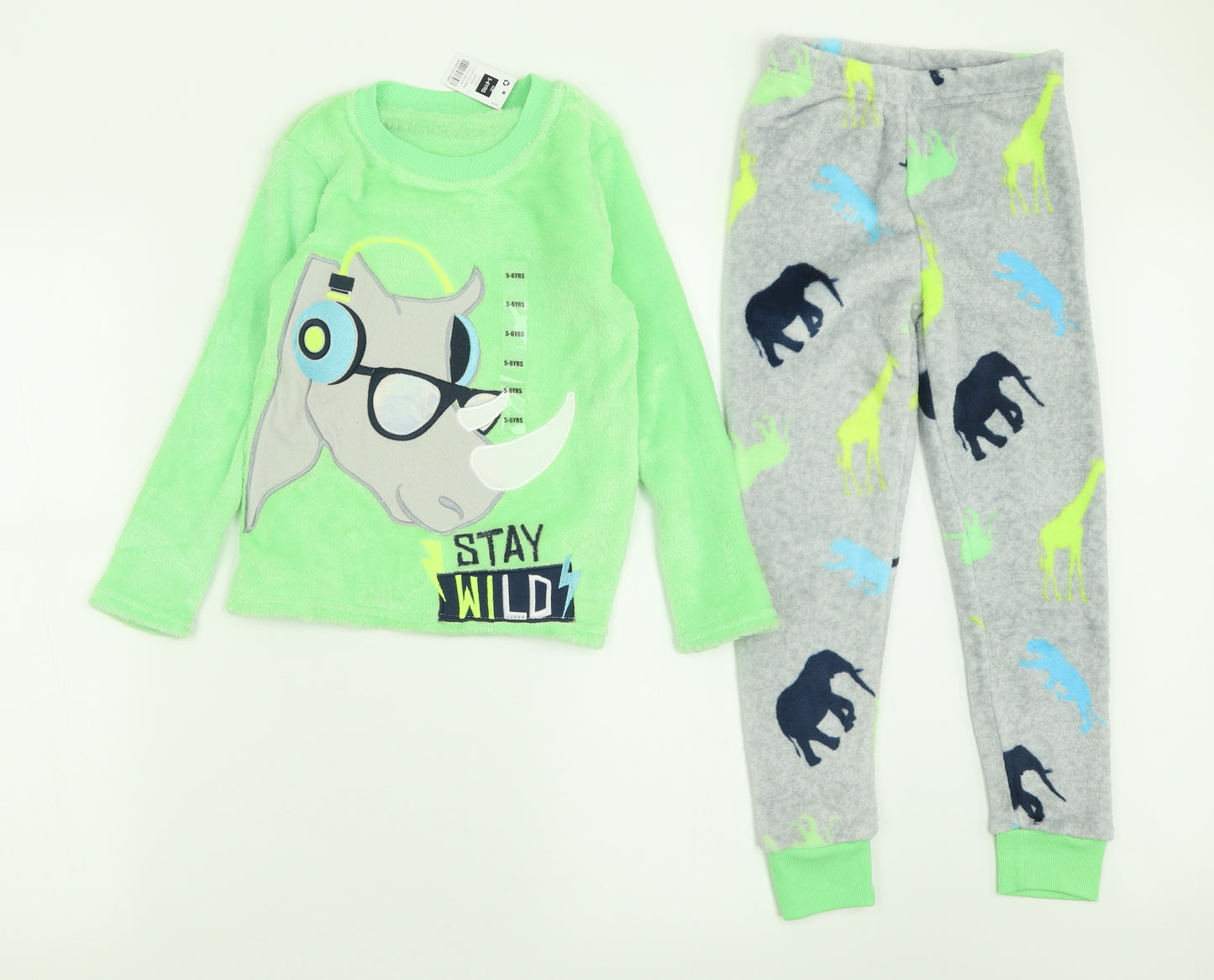 Dunnes Stores Boys Grey Geometric Polyester  Pyjama Set Size 5-6 Years  Pullover - DInosaurs