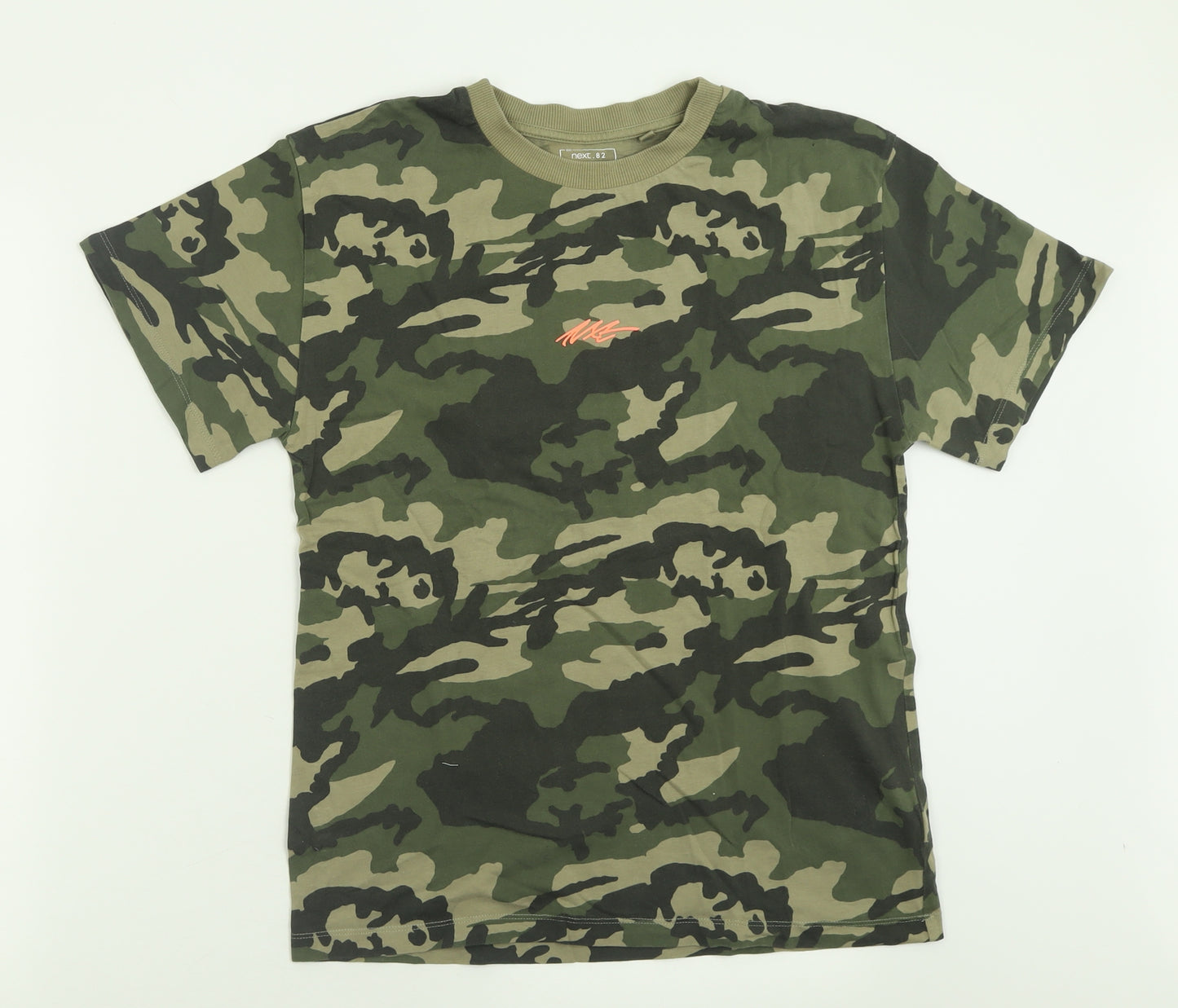 NEXT Boys Green Camouflage Cotton Basic T-Shirt Size 14 Years Crew Neck Pullover