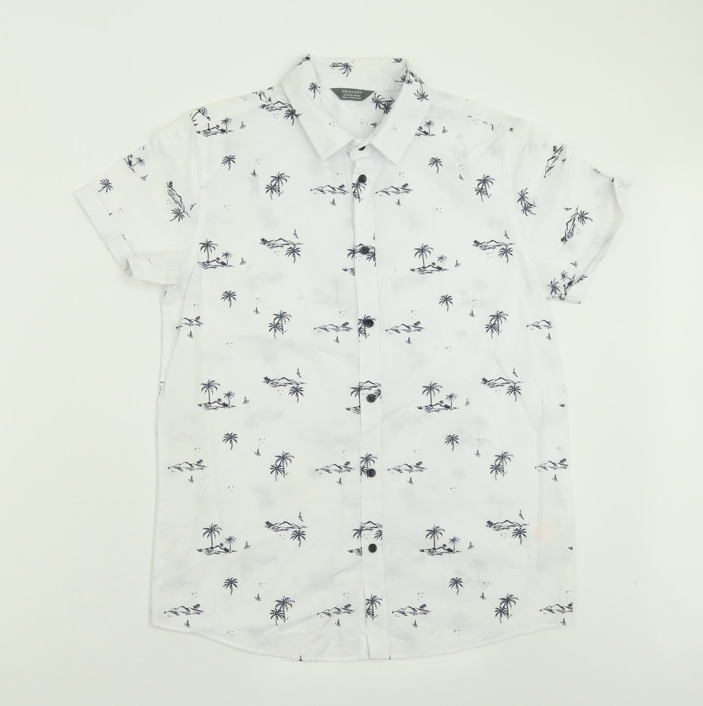 Primark Boys White Geometric Cotton Basic Button-Up Size 13-14 Years Collared Button