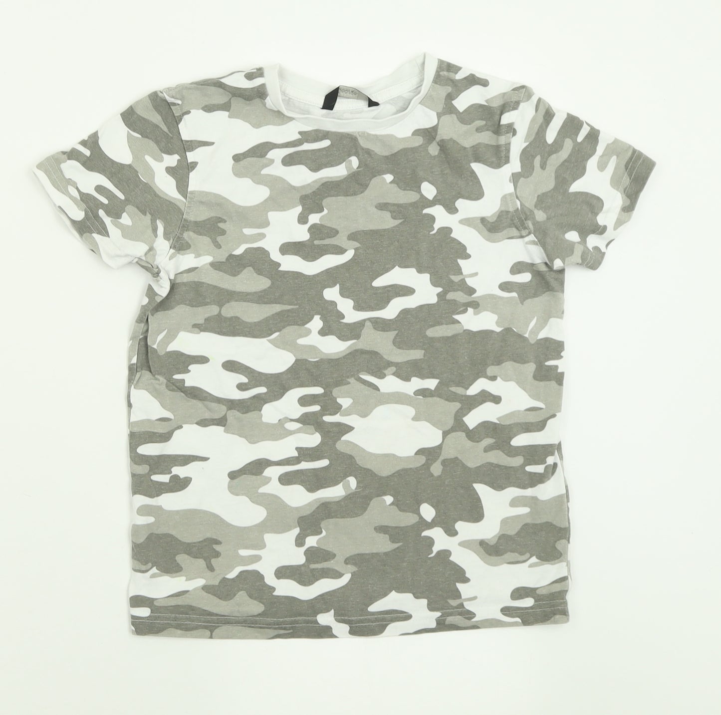 George Boys Green Camouflage Cotton Basic T-Shirt Size 8-9 Years Crew Neck Pullover