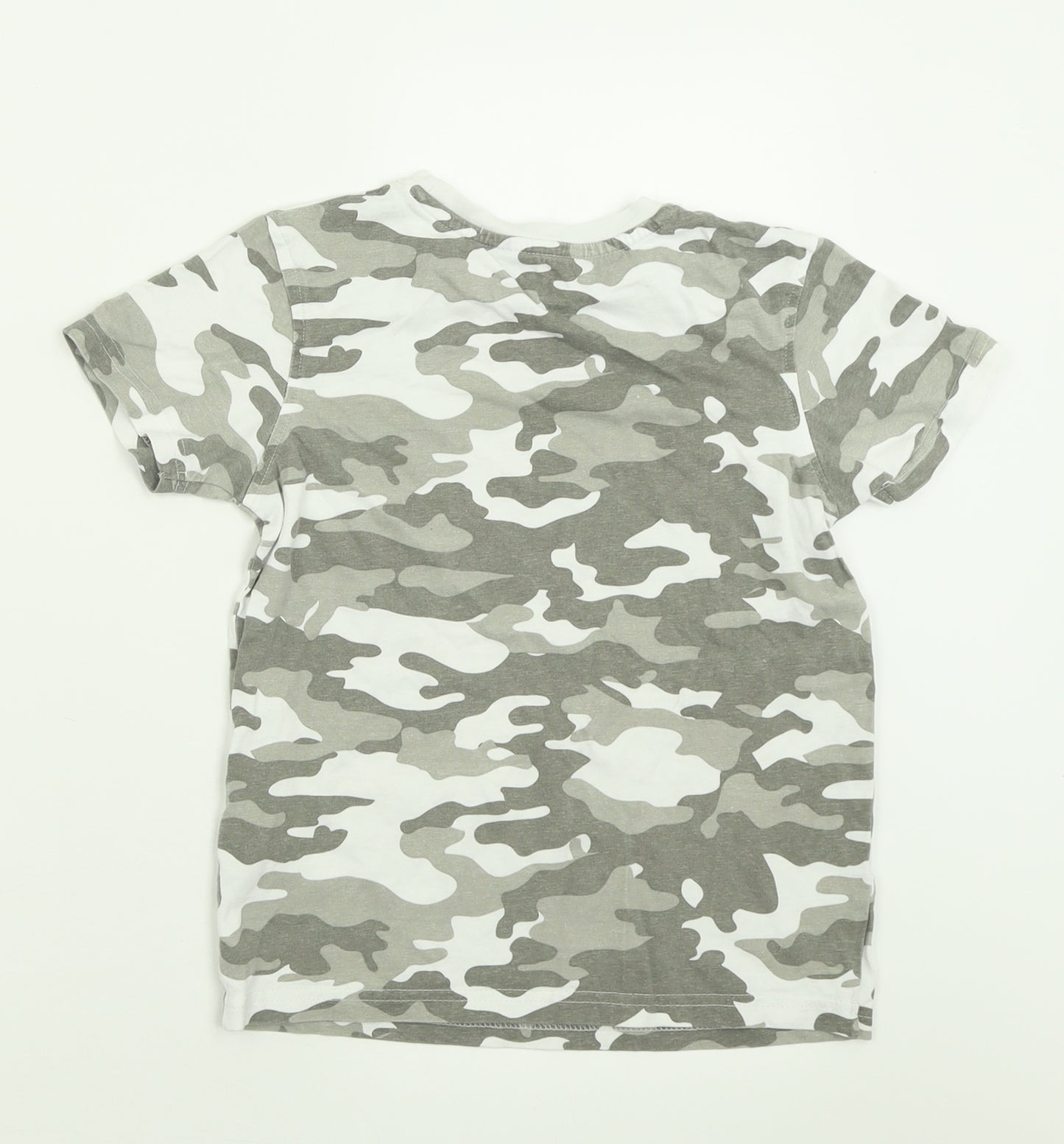 George Boys Green Camouflage Cotton Basic T-Shirt Size 8-9 Years Crew Neck Pullover