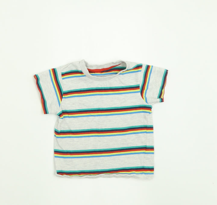 Matalan Boys Grey Striped Cotton Basic T-Shirt Size 12-18 Months Crew Neck Pullover