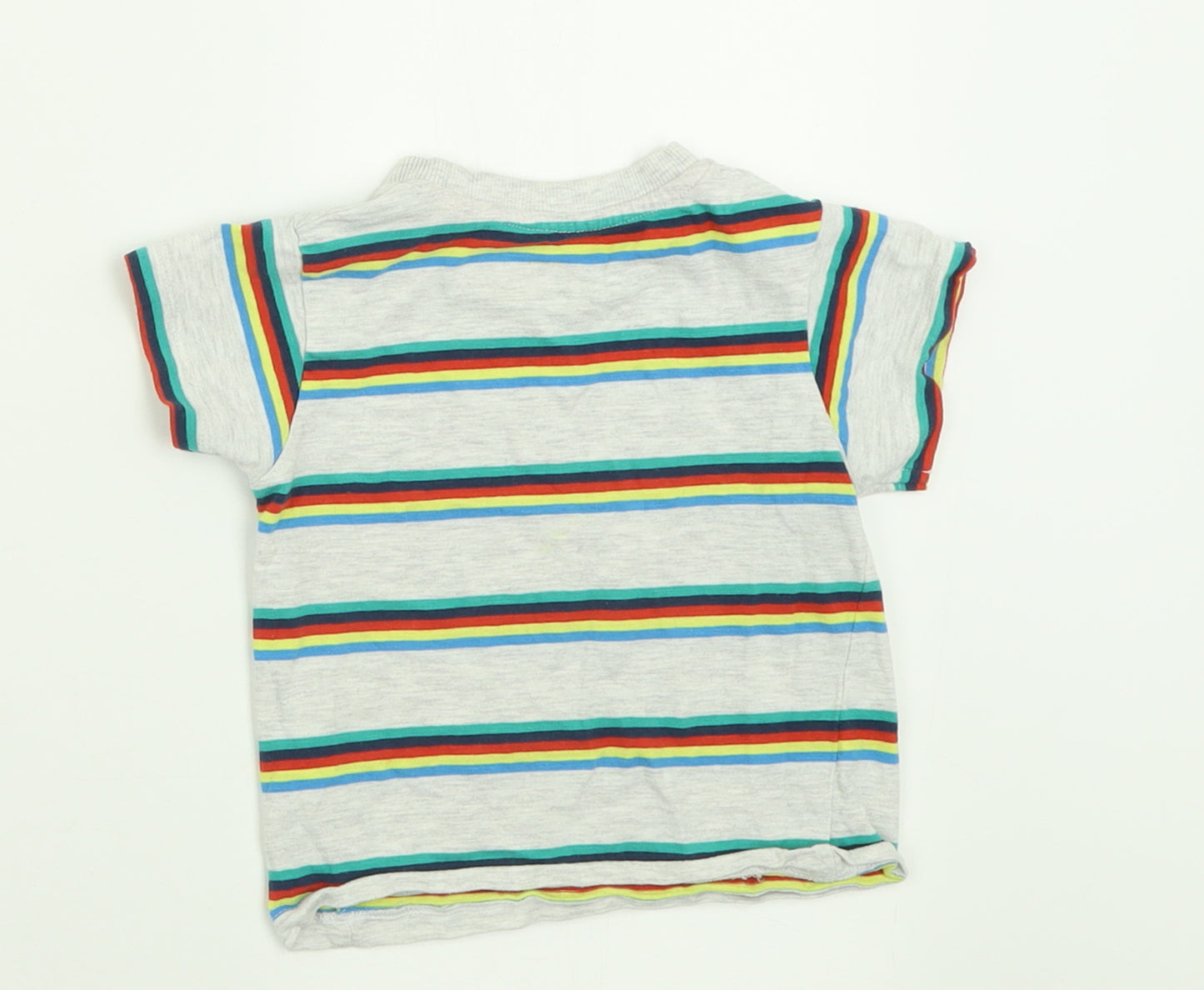 Matalan Boys Grey Striped Cotton Basic T-Shirt Size 12-18 Months Crew Neck Pullover