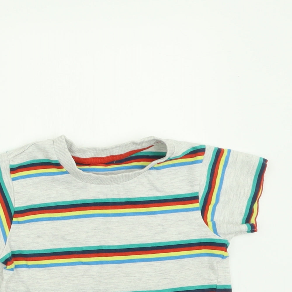 Matalan Boys Grey Striped Cotton Basic T-Shirt Size 12-18 Months Crew Neck Pullover