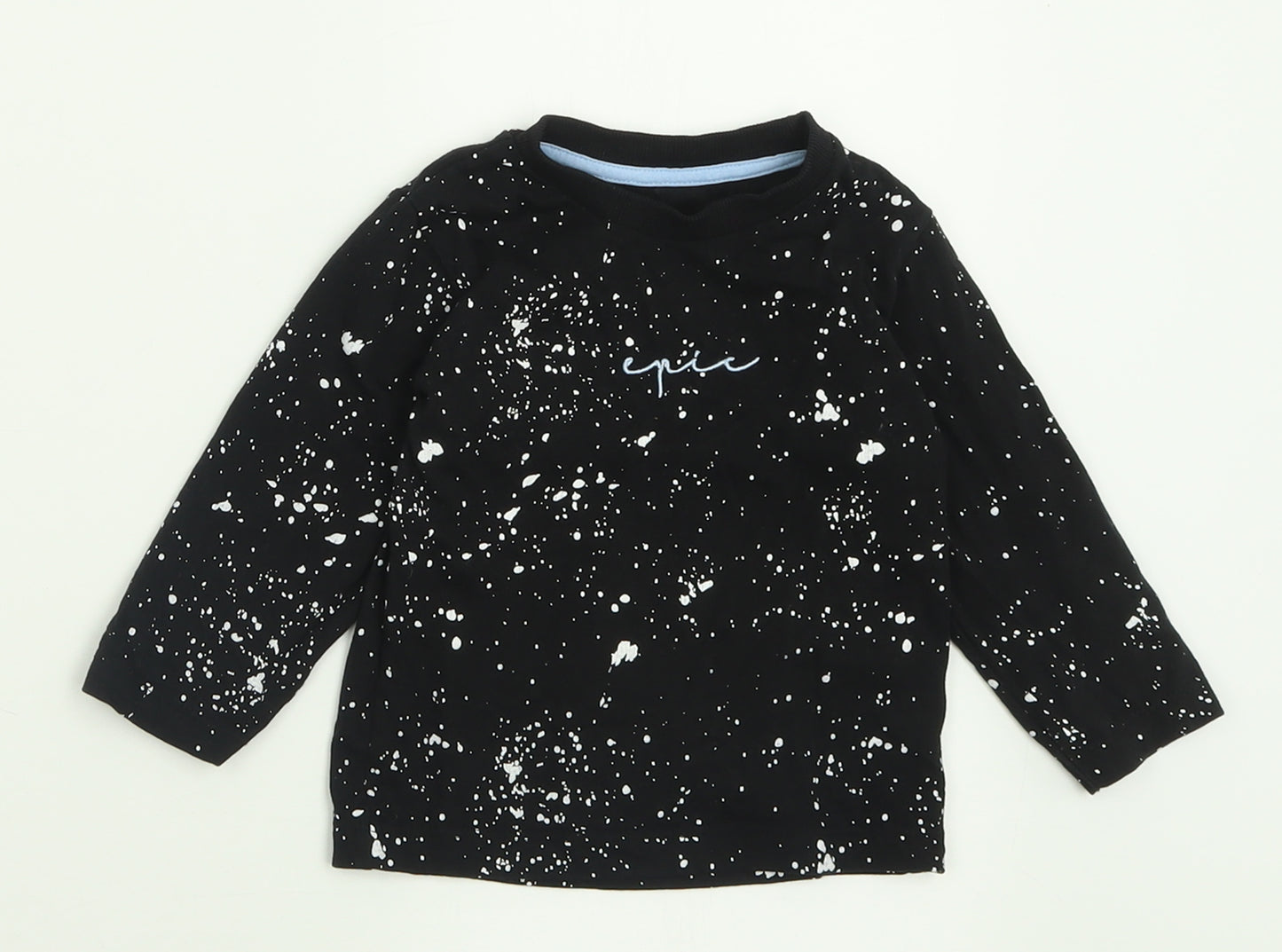 Matalan Boys Black Geometric Cotton Basic T-Shirt Size 9-12 Months Crew Neck Pullover