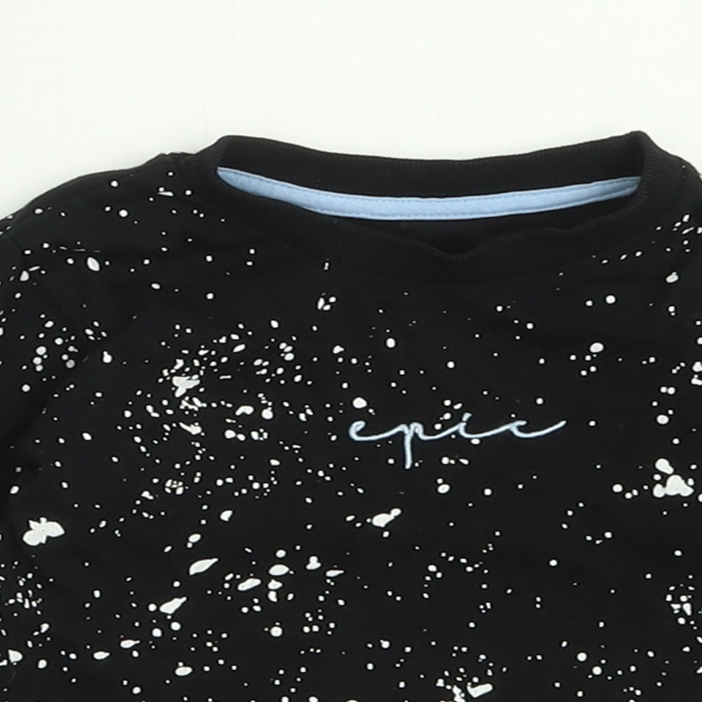 Matalan Boys Black Geometric Cotton Basic T-Shirt Size 9-12 Months Crew Neck Pullover