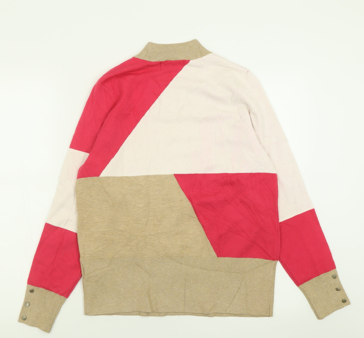 Marks and Spencer Womens Pink High Neck Geometric Viscose Pullover Jumper Size 16