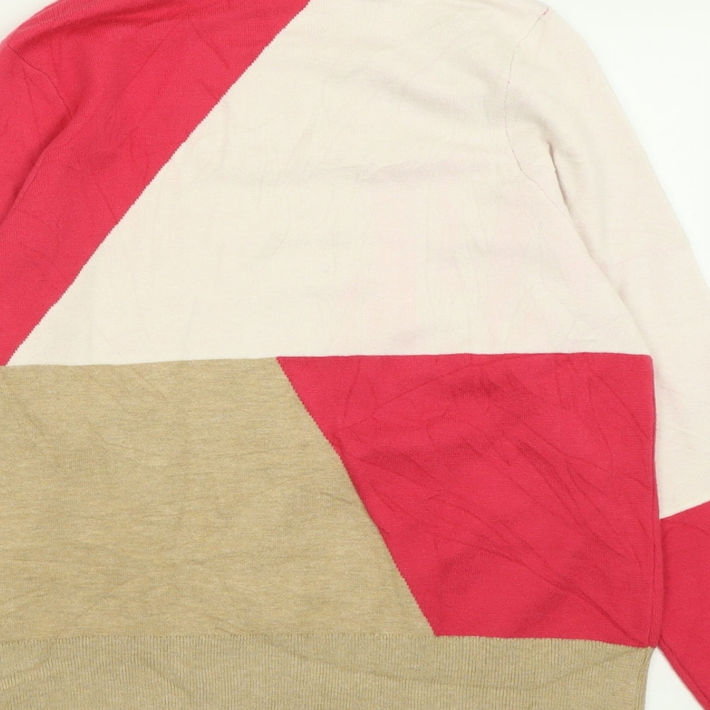Marks and Spencer Womens Pink High Neck Geometric Viscose Pullover Jumper Size 16
