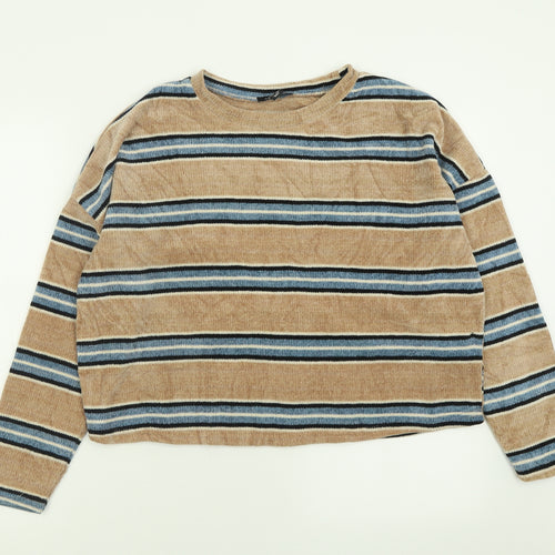 New Look Womens Brown Crew Neck Striped Polyester Pullover Jumper Size L