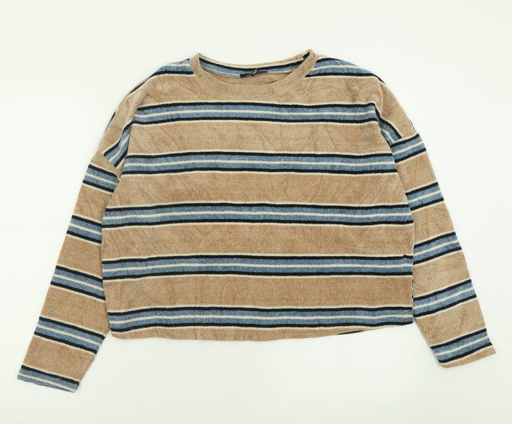 New Look Womens Brown Crew Neck Striped Polyester Pullover Jumper Size L