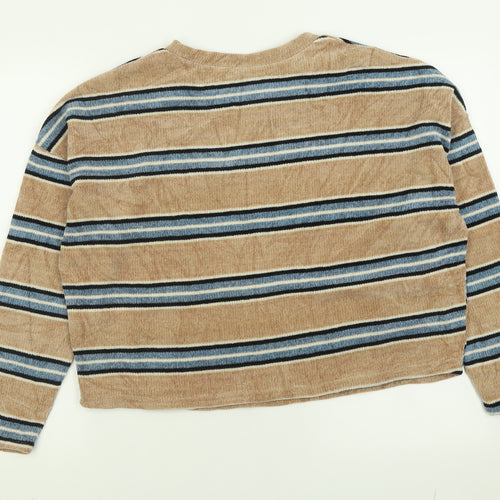 New Look Womens Brown Crew Neck Striped Polyester Pullover Jumper Size L