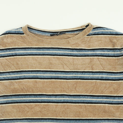 New Look Womens Brown Crew Neck Striped Polyester Pullover Jumper Size L
