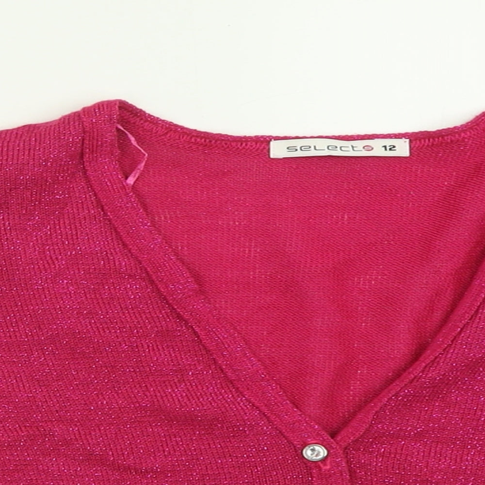 Select Womens Pink Crew Neck  Acrylic Cardigan Jumper Size 12   - Cropped