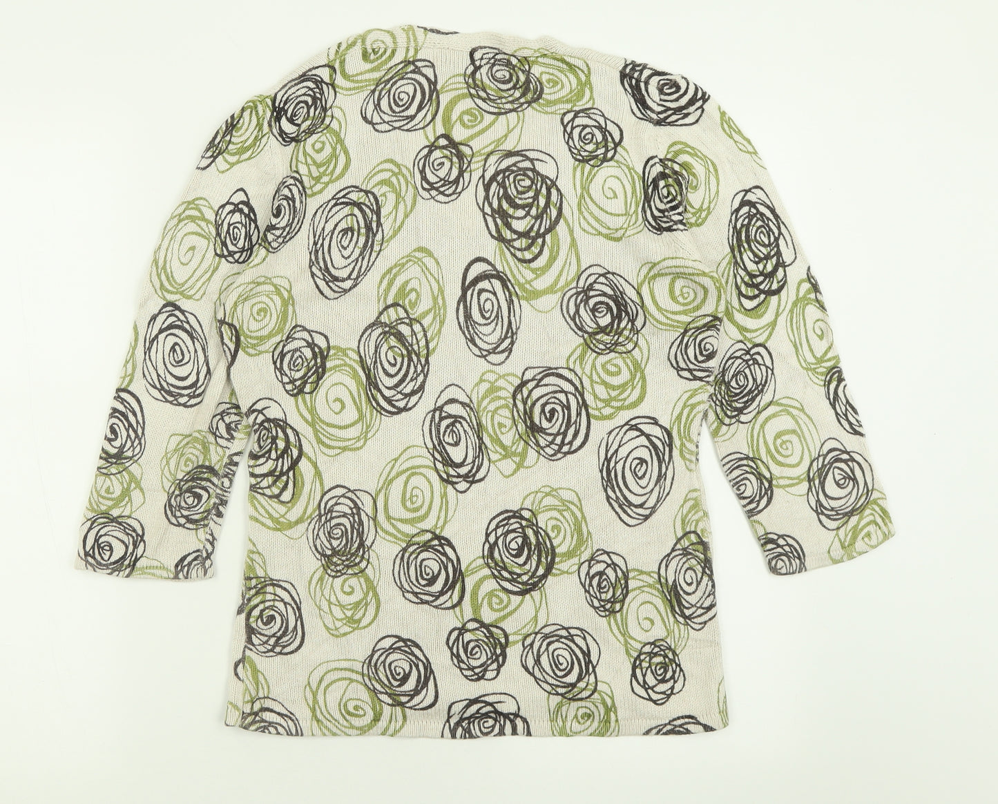 Kaliko Womens Green V-Neck Geometric Viscose Pullover Jumper Size 12