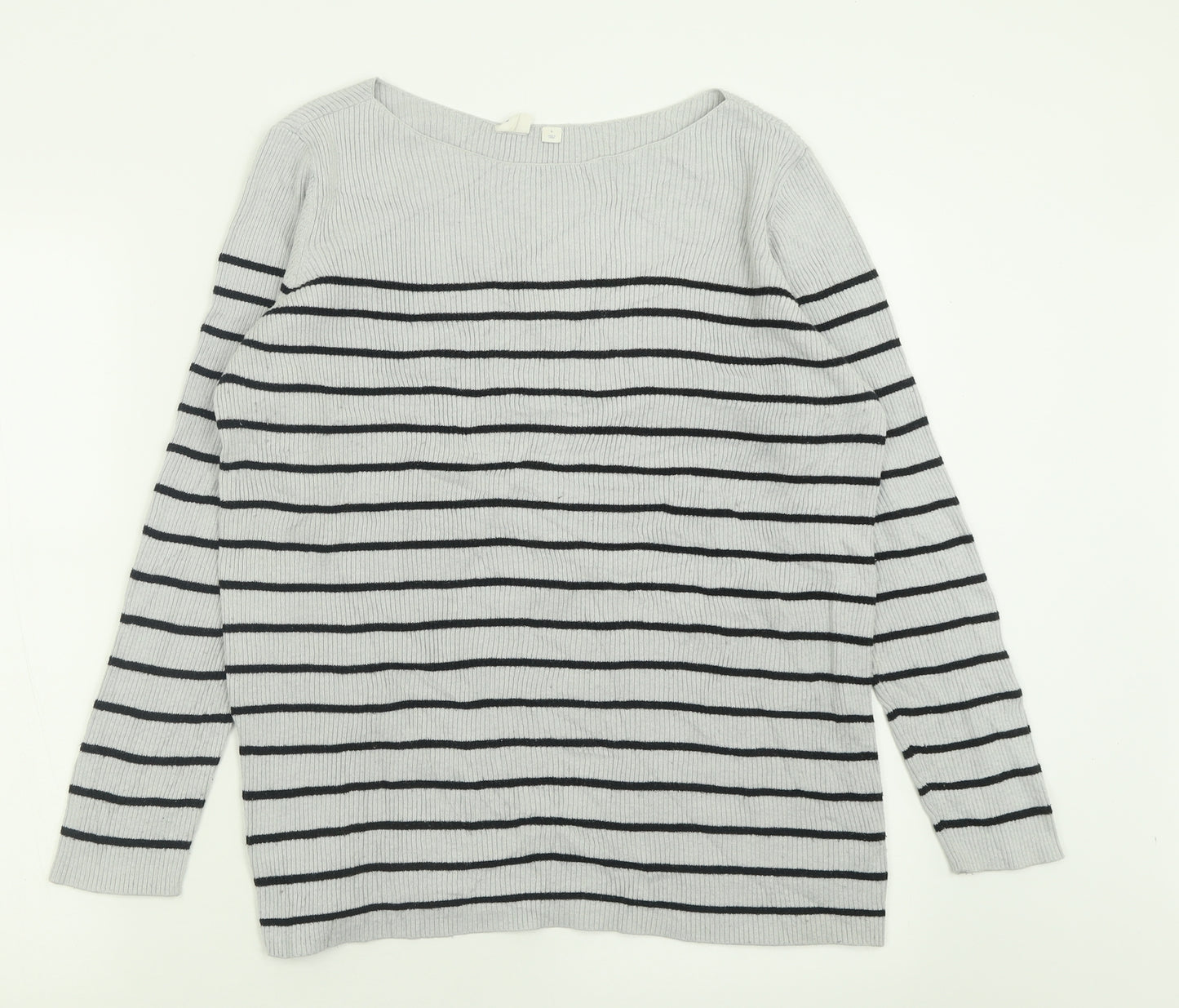 Gap Womens Grey Boat Neck Striped Cotton Pullover Jumper Size L