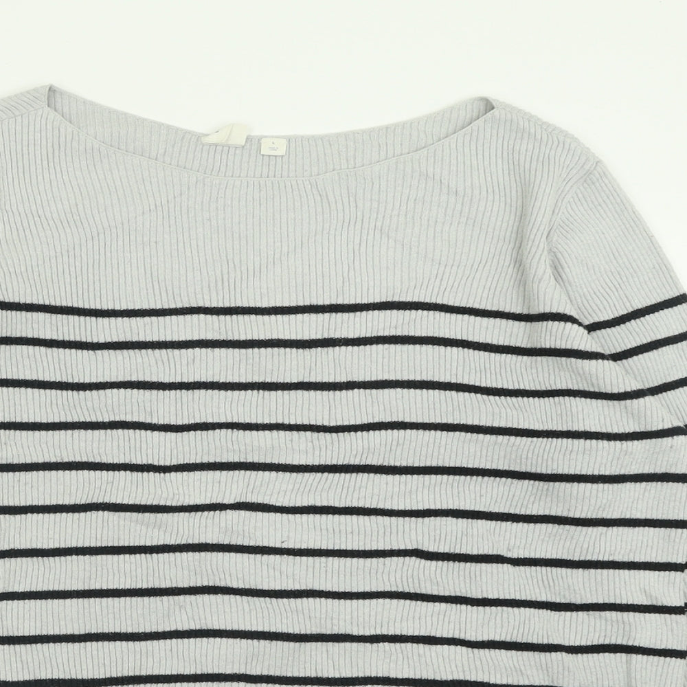 Gap Womens Grey Boat Neck Striped Cotton Pullover Jumper Size L