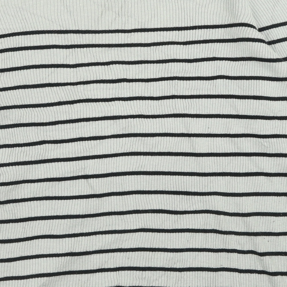 Gap Womens Grey Boat Neck Striped Cotton Pullover Jumper Size L