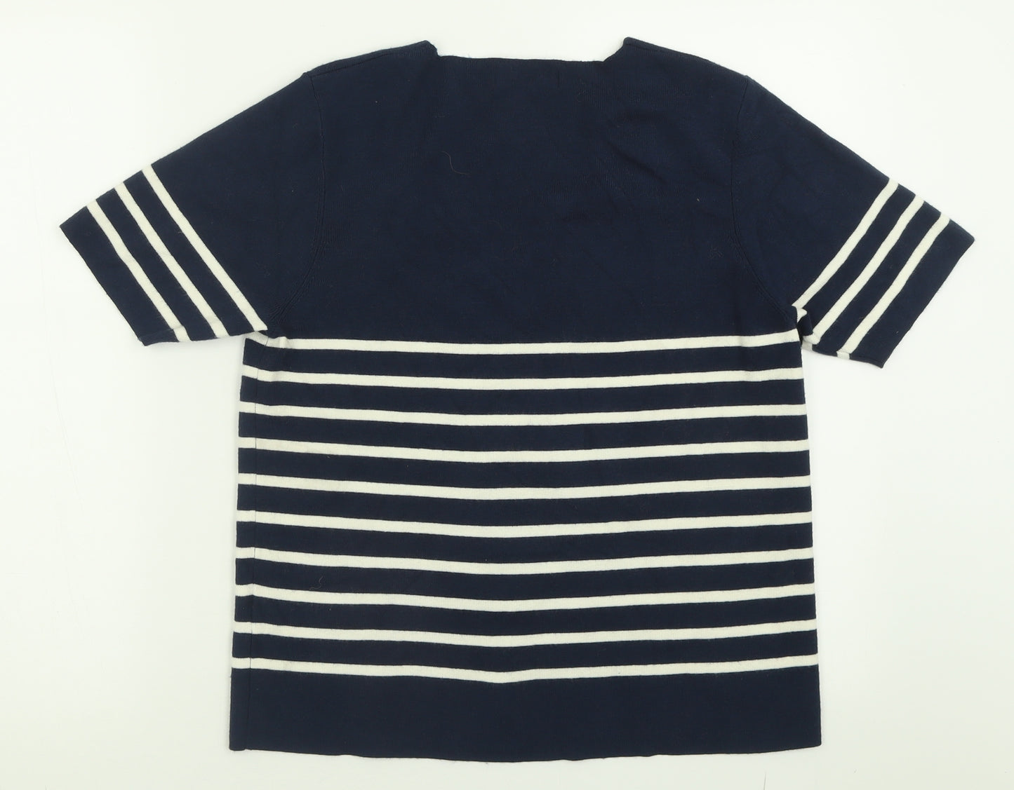 Marks and Spencer Womens Blue Striped Viscose Basic T-Shirt Size 18 Square Neck