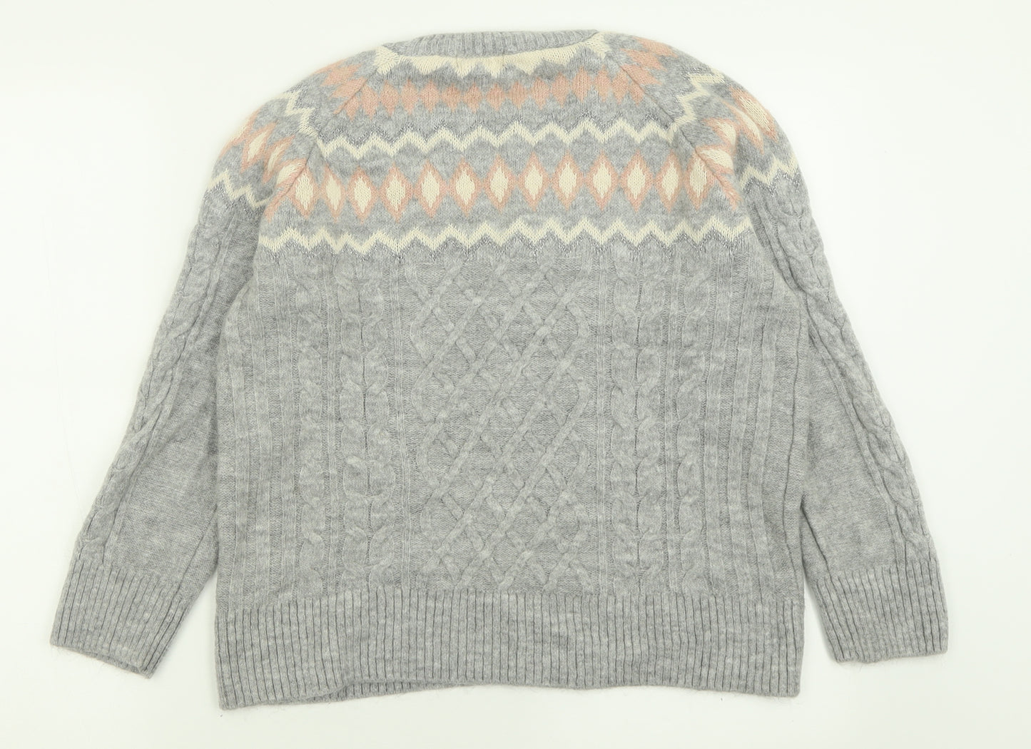 Papaya Womens Grey Crew Neck Geometric Acrylic Pullover Jumper Size M