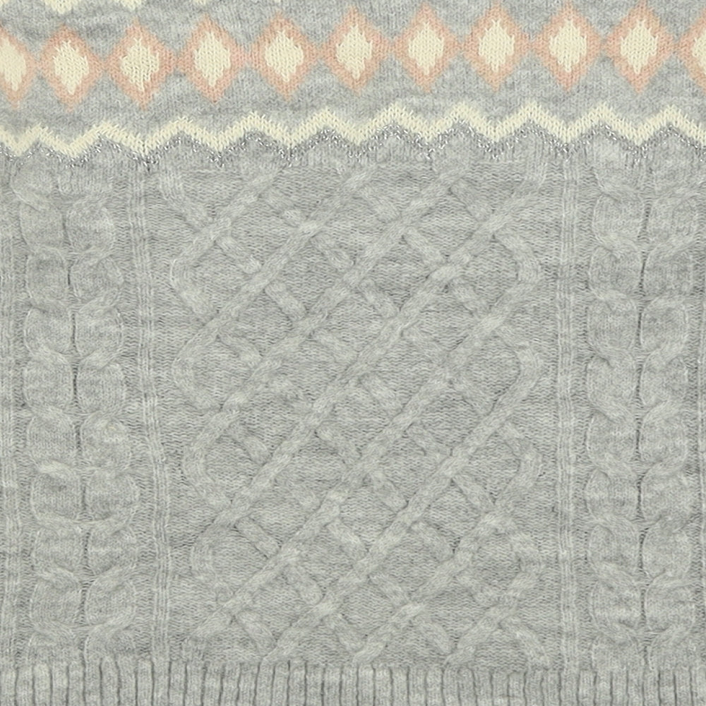 Papaya Womens Grey Crew Neck Geometric Acrylic Pullover Jumper Size M
