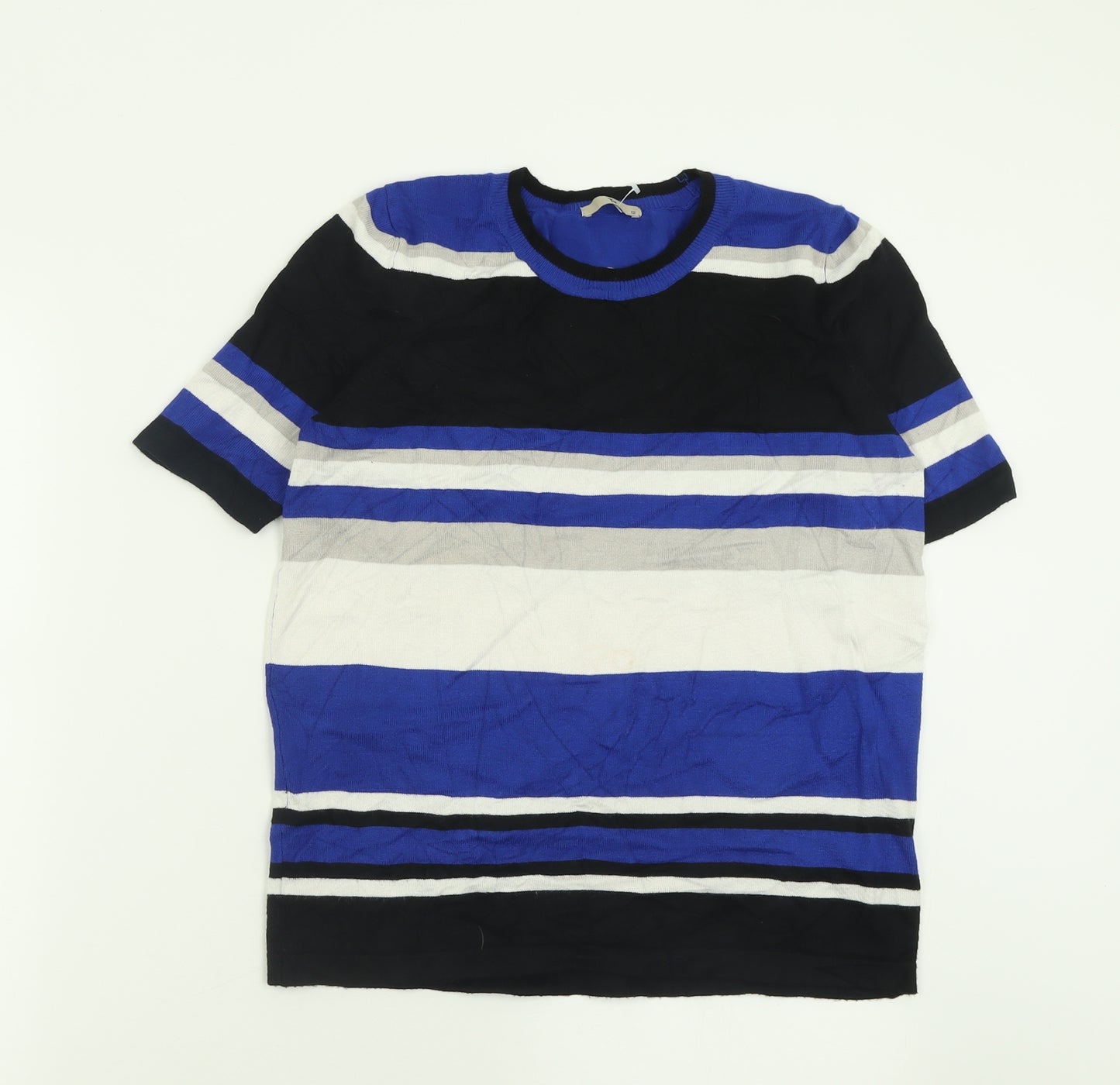 TU Womens Blue Striped Viscose Basic T-Shirt Size 12 Crew Neck