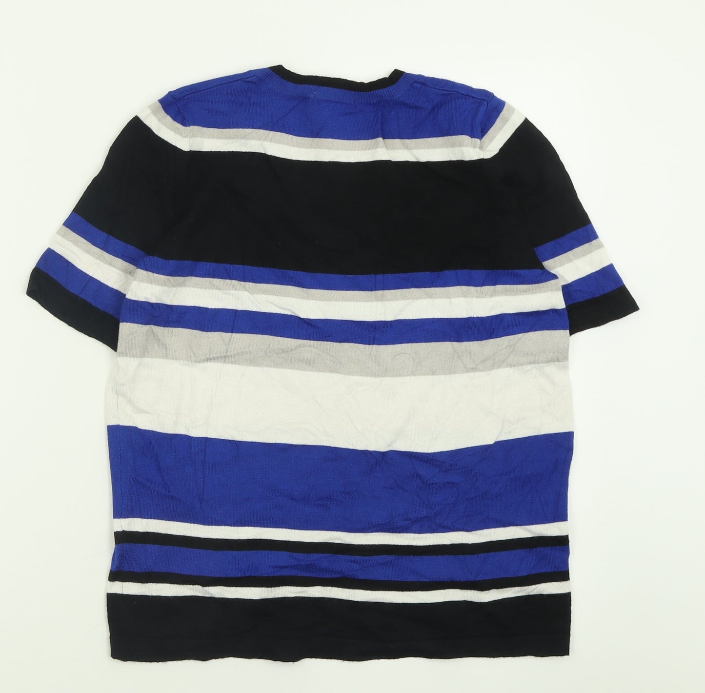 TU Womens Blue Striped Viscose Basic T-Shirt Size 12 Crew Neck