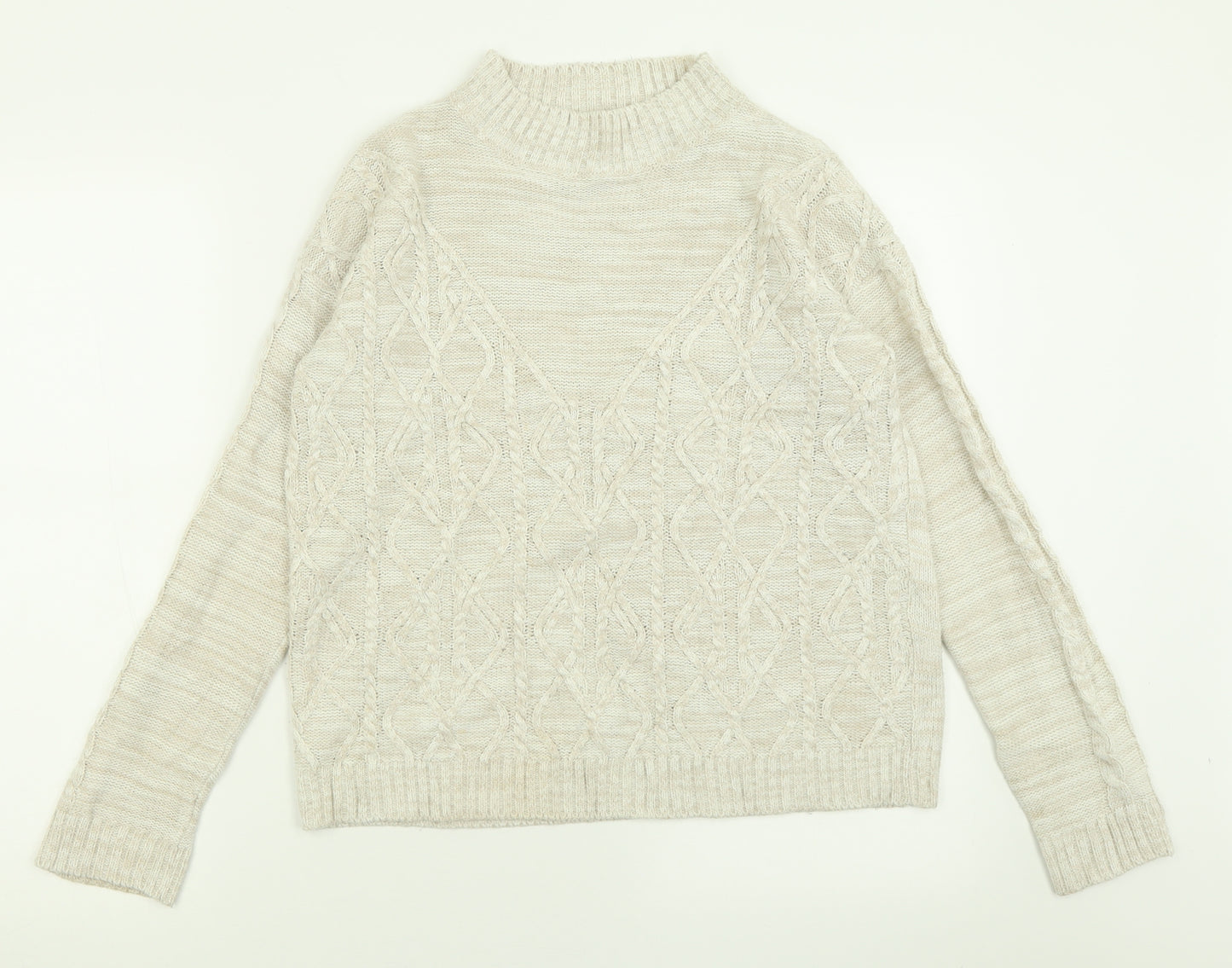 Papaya Womens Beige Crew Neck  Acrylic Pullover Jumper Size M