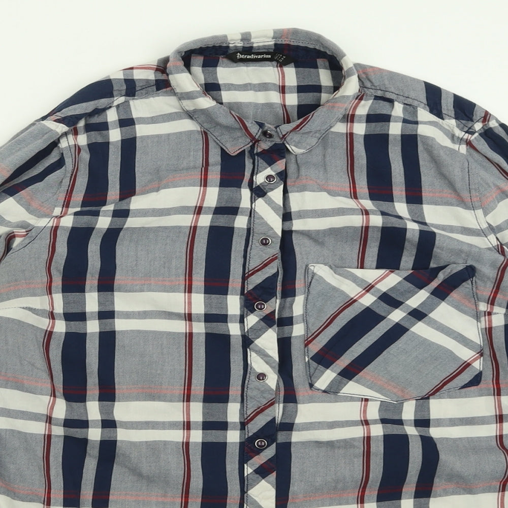 Stradivarius Womens Blue Check Cotton Basic Button-Up Size M Collared