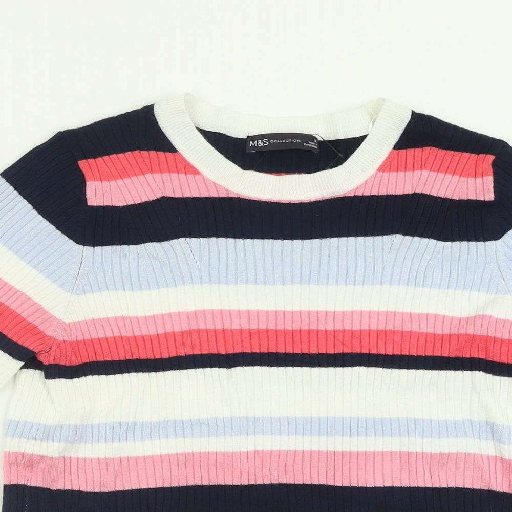 Marks and Spencer Womens Pink Crew Neck Striped Viscose Pullover Jumper Size 16