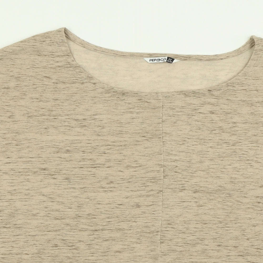 pep&co Womens Brown  Polyester Basic T-Shirt Size 22 Crew Neck