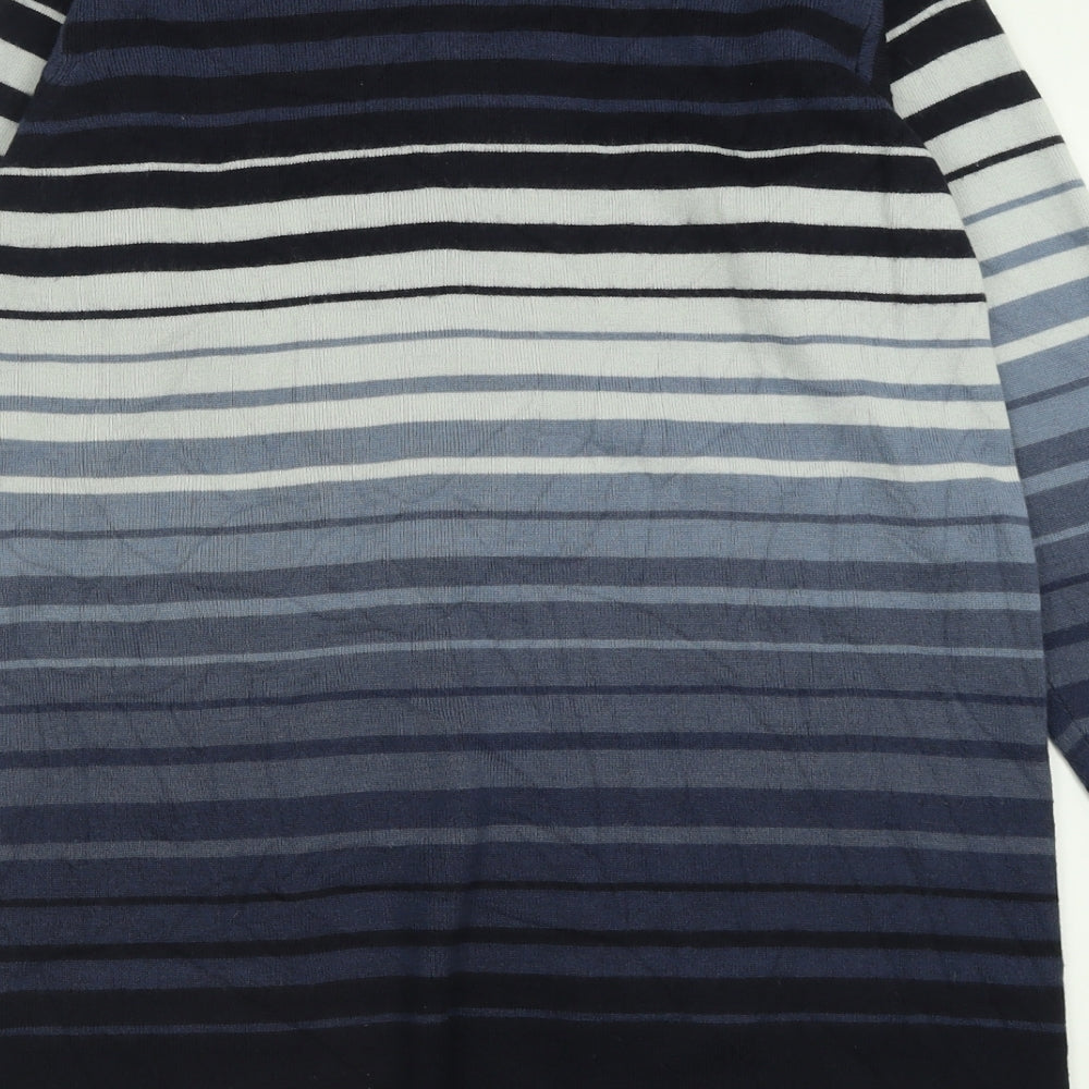 PLANET Womens Blue V-Neck Striped Acrylic Cardigan Jumper Size S