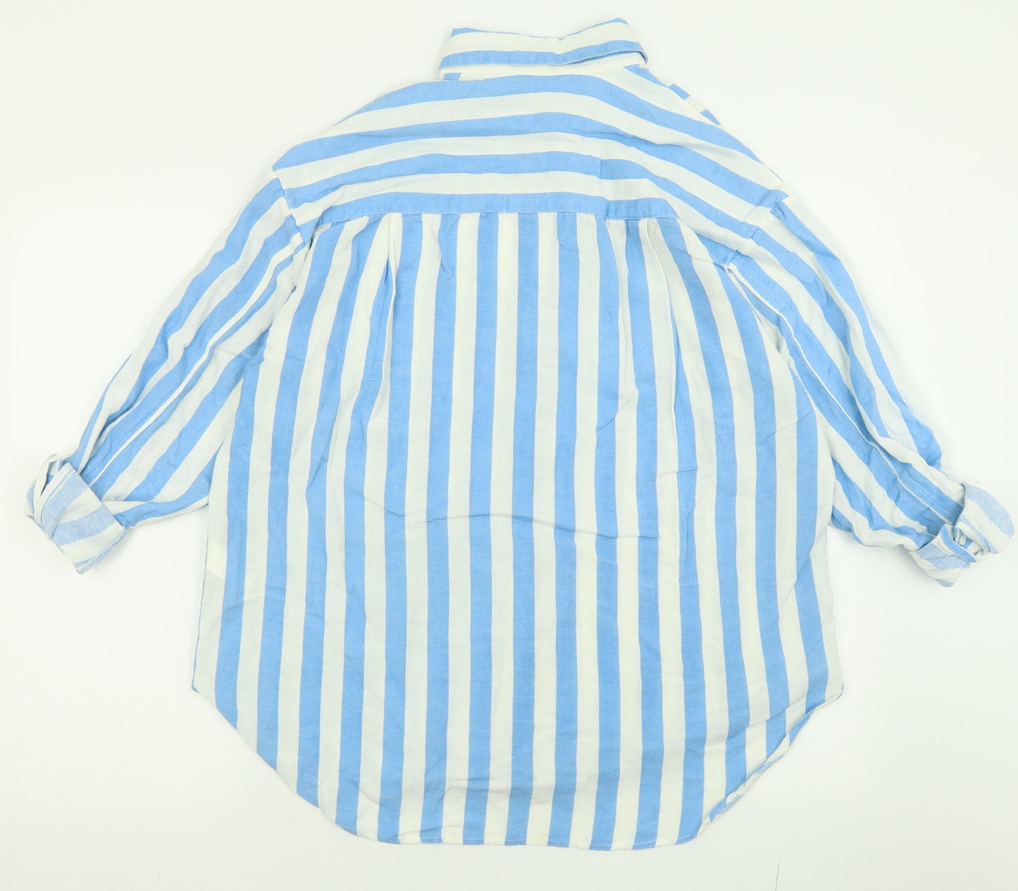 Stradivarius Womens Blue Striped Viscose Basic Button-Up Size M Collared