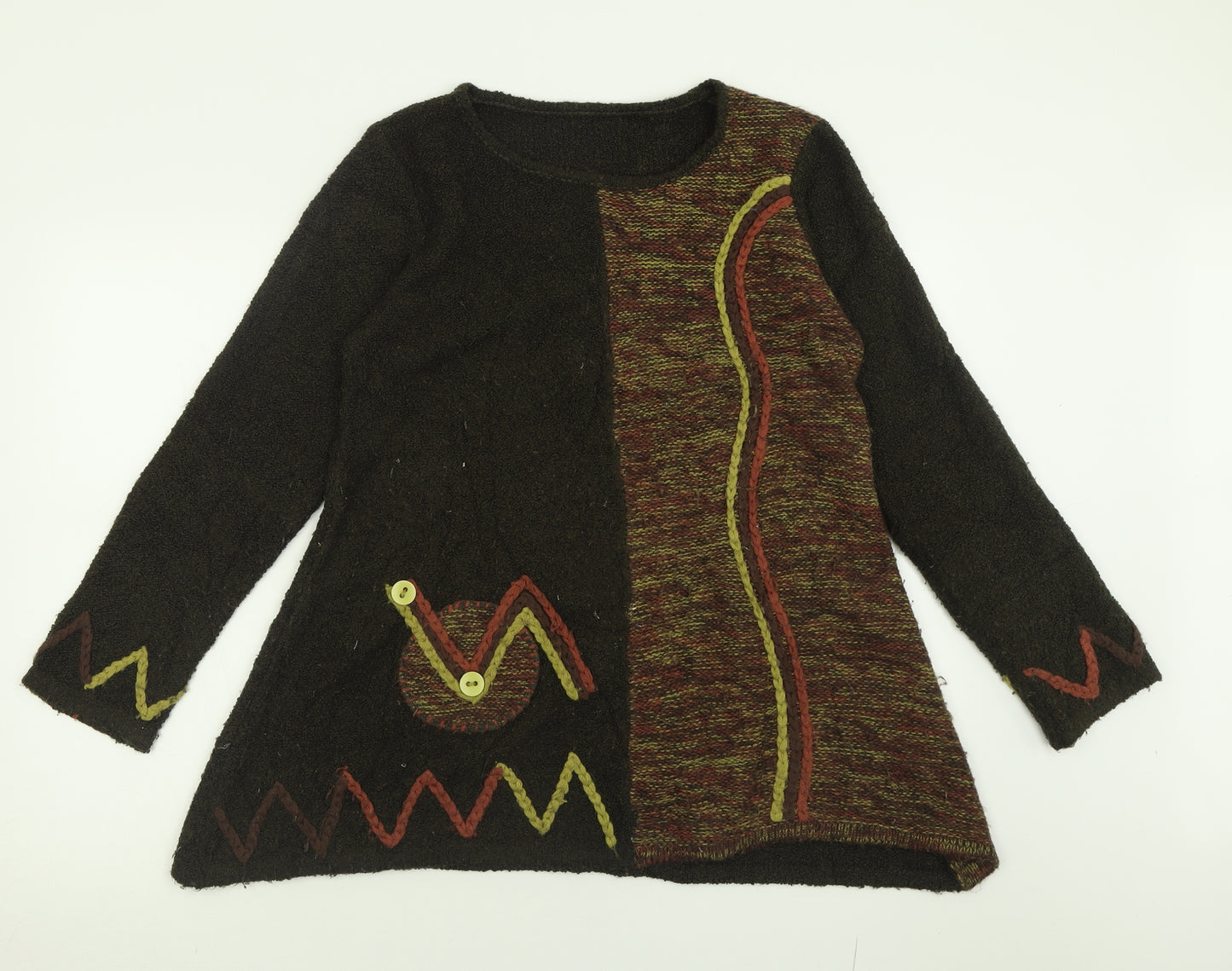 Preworn Womens Green Crew Neck Geometric Acrylic Pullover Jumper Size 12