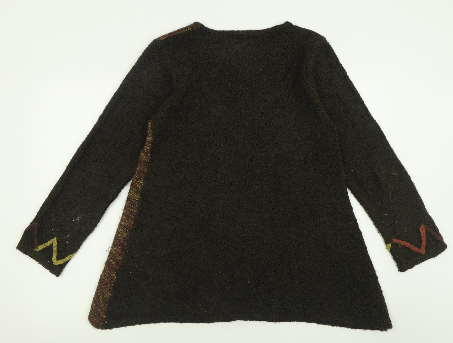 Preworn Womens Green Crew Neck Geometric Acrylic Pullover Jumper Size 12